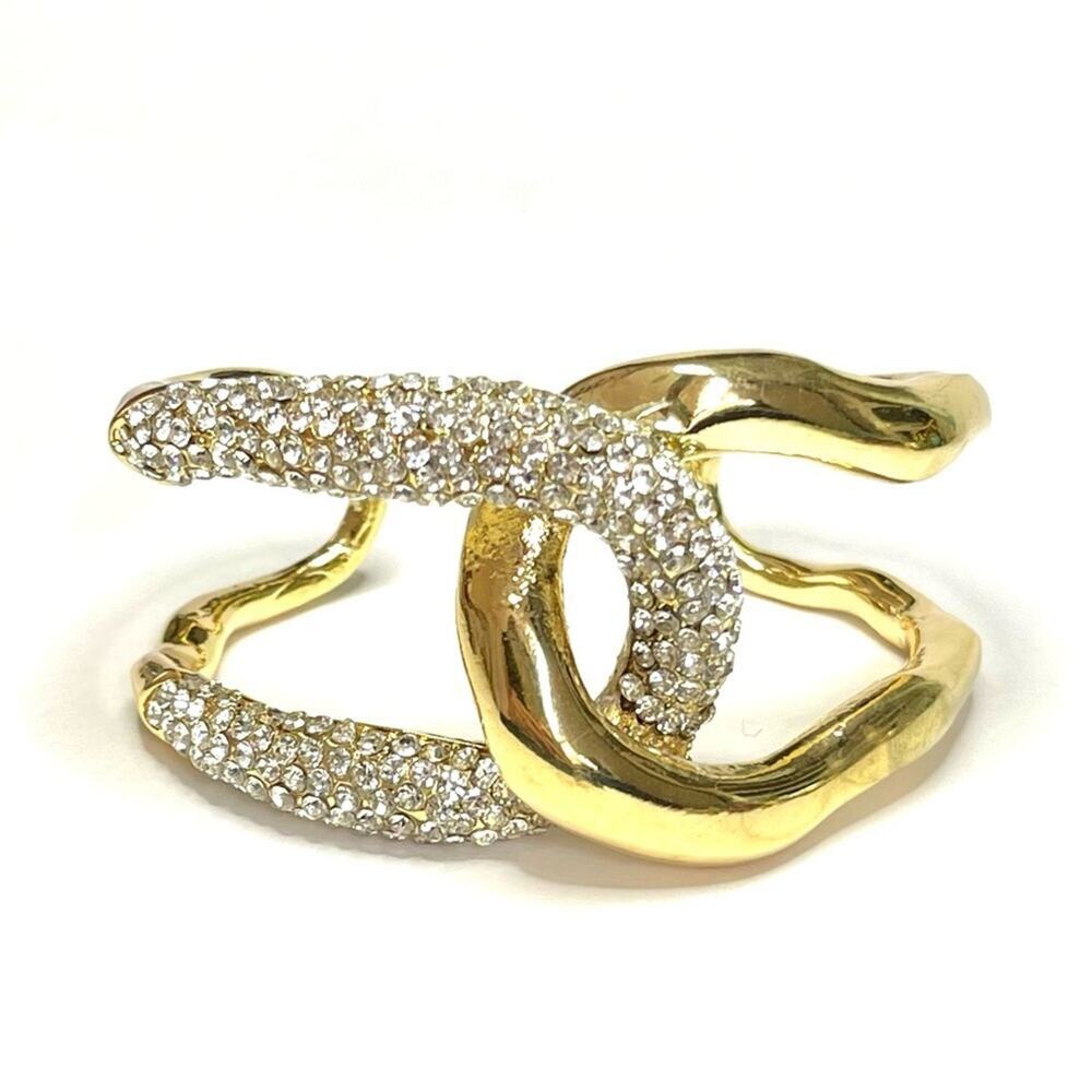 Interlocked Cuff Bracelet Pave’ Crystal Chunky Gold Alexis Bittar STYLE JA17 - Picture 2 of 7